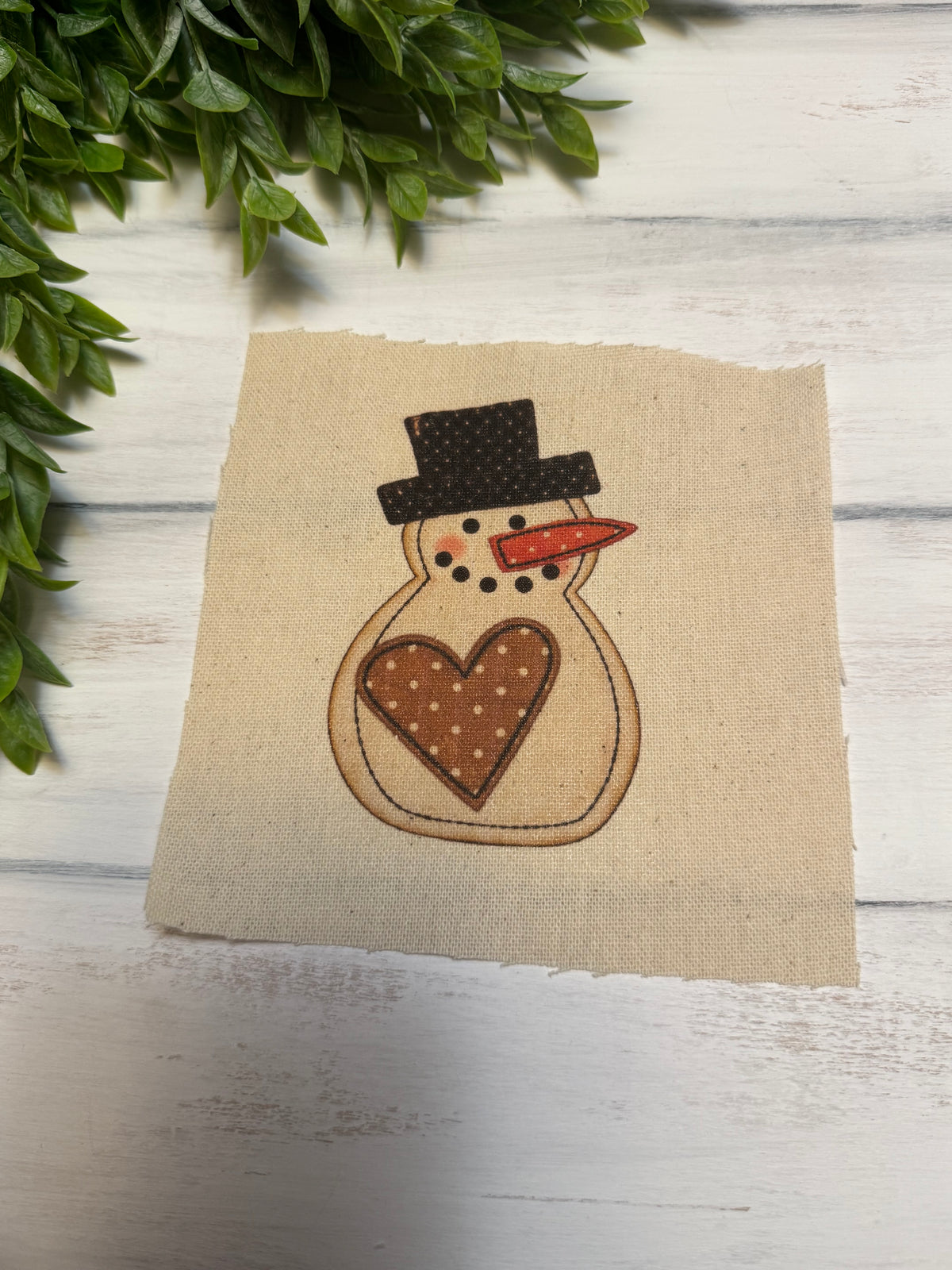Tan heart snowman 5” patch