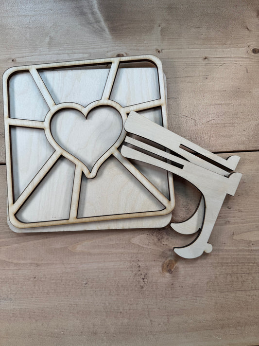 Heart quilt like frame with stand