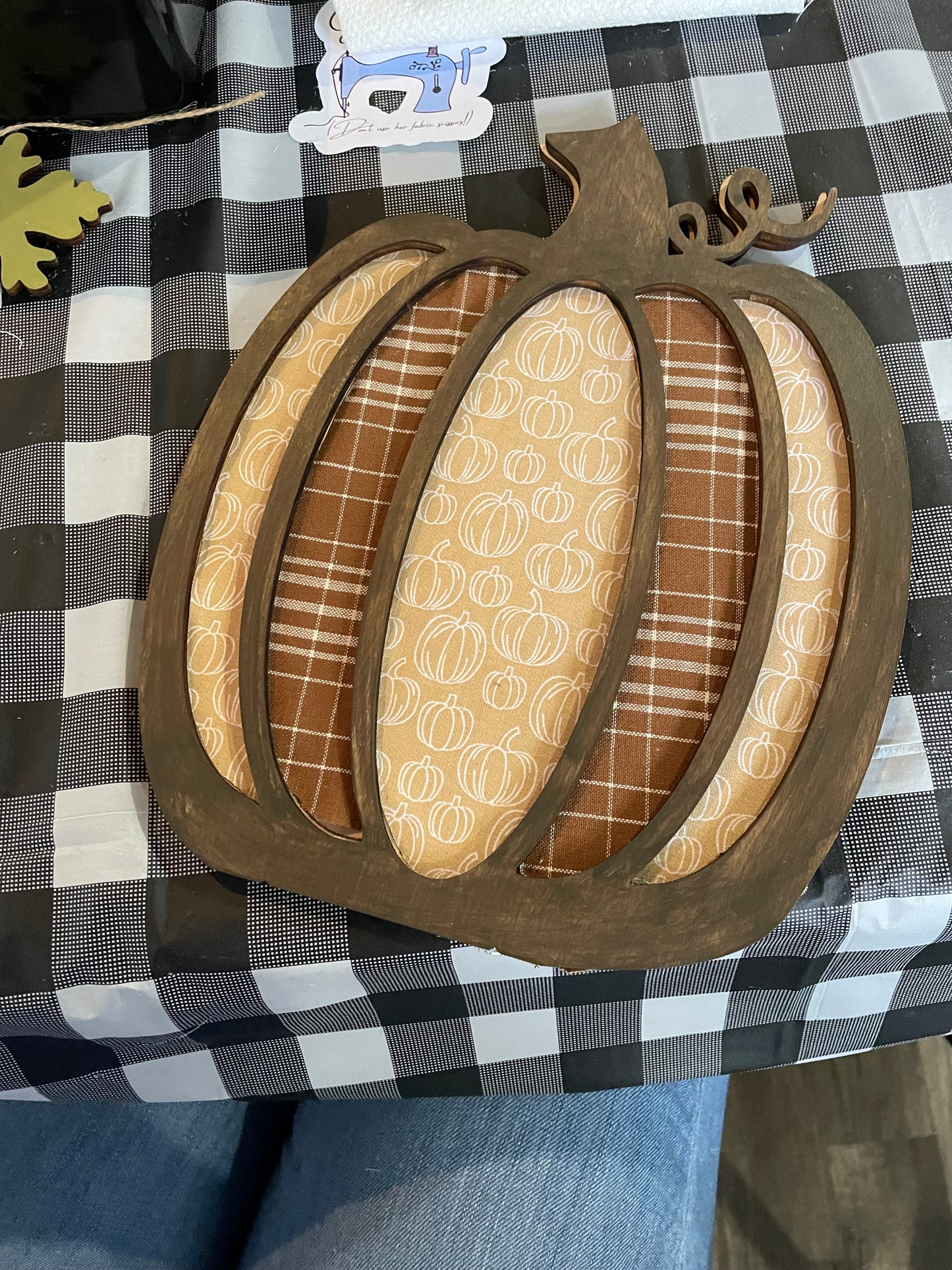 Pumpkin with leaves and stand- unfinished