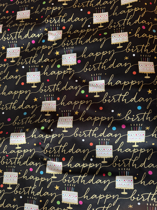 Gold print Happy birthday 1+ yard fabric