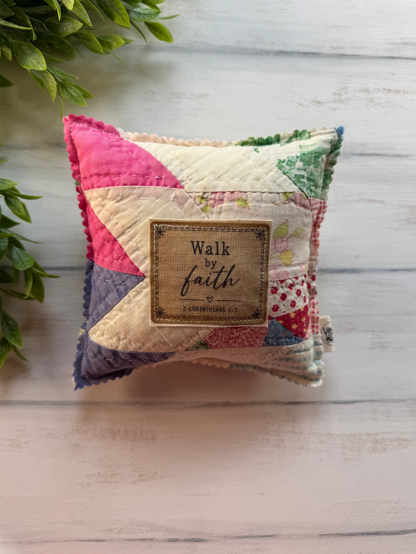 Walk by faith vintage quilt 6” pillow