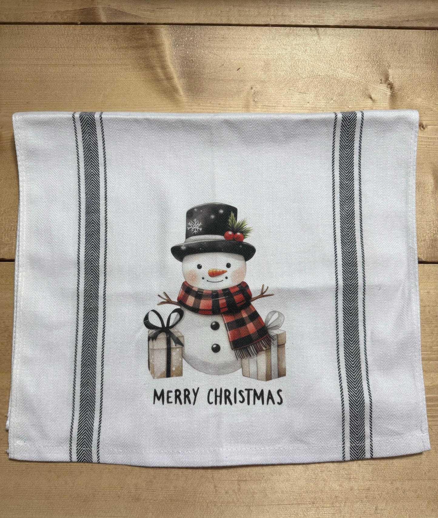 Merry Christmas snowman tea towel