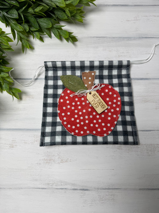 Apple on plaid felt mini gift bag