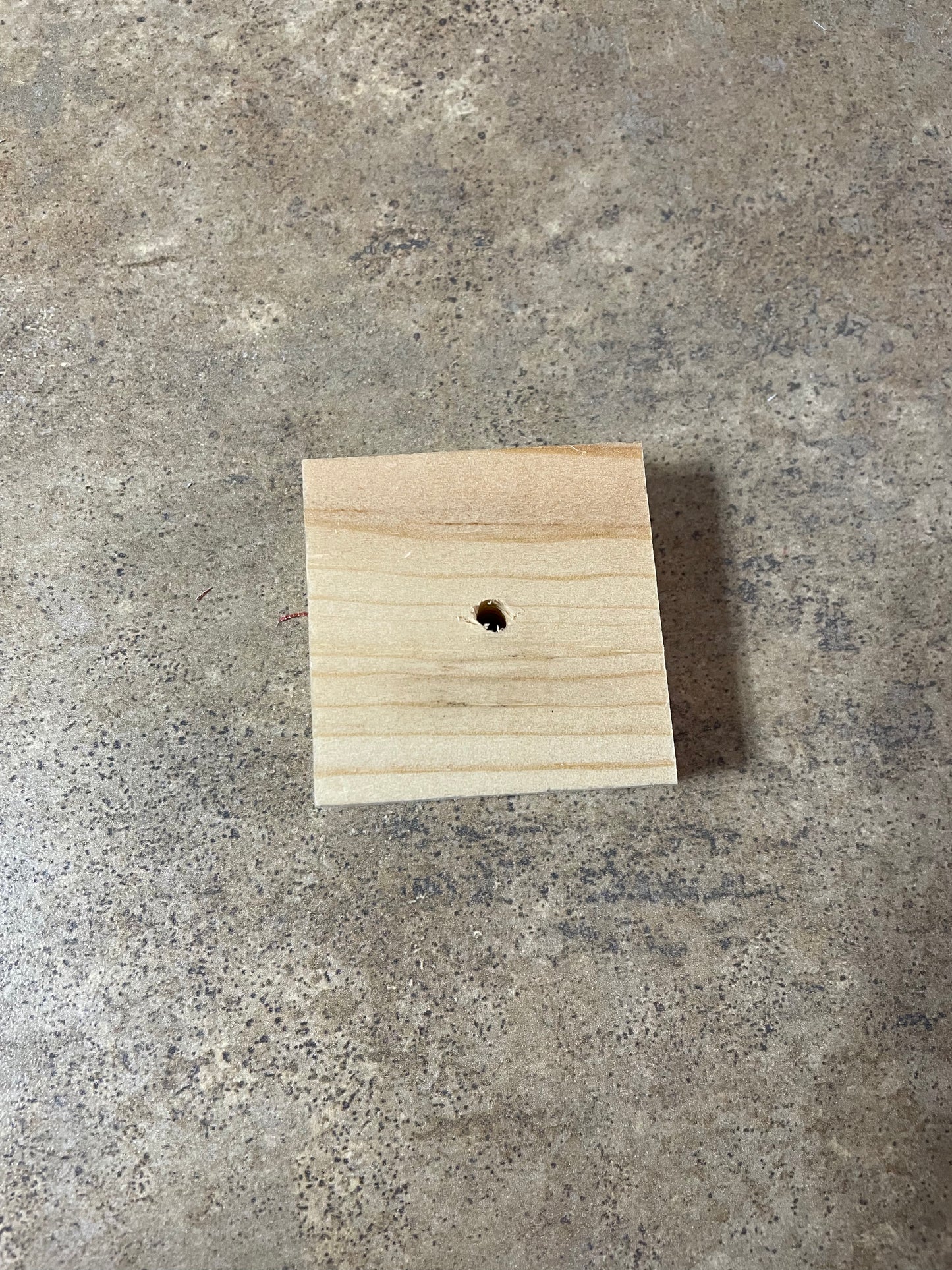 2” square wooden base with 3/16” hole