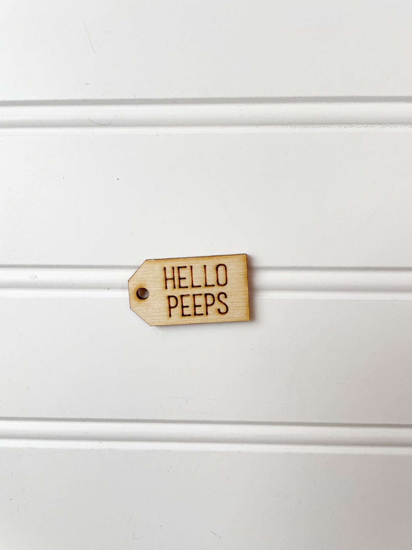 Hello Peeps wooden tag