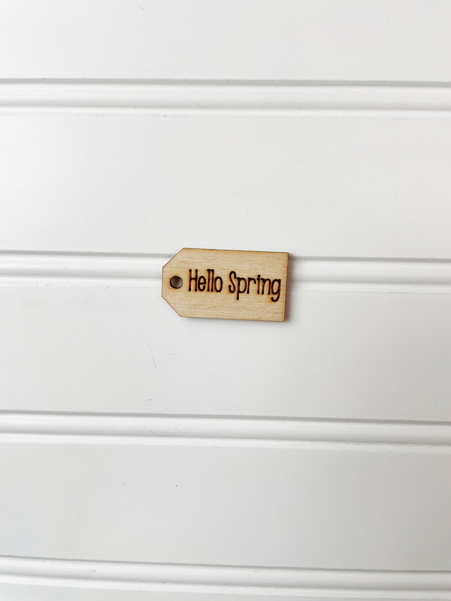 Hello Spring wooden tag