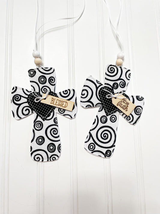 Black swirl cross with black accents ornament