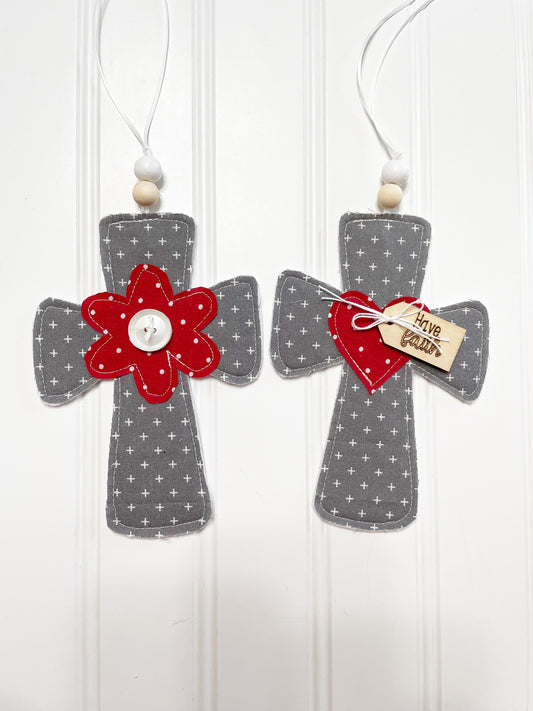 Gray cross with red accents ornament