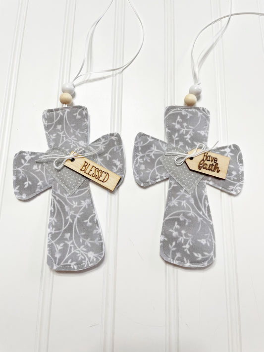 Gray swirl cross with gray accents ornament