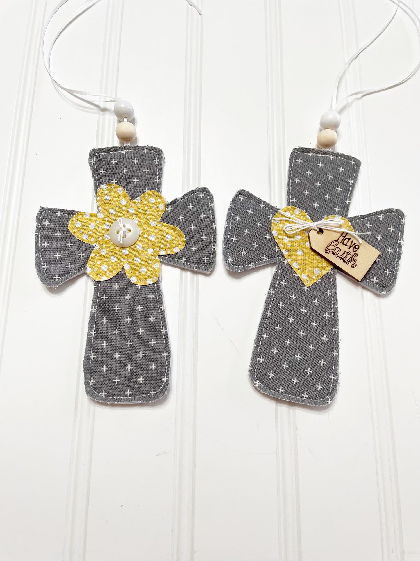 Gray cross with yellow accents ornament