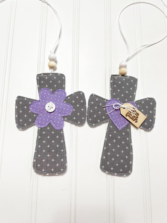 Gray cross with lavender accents ornament