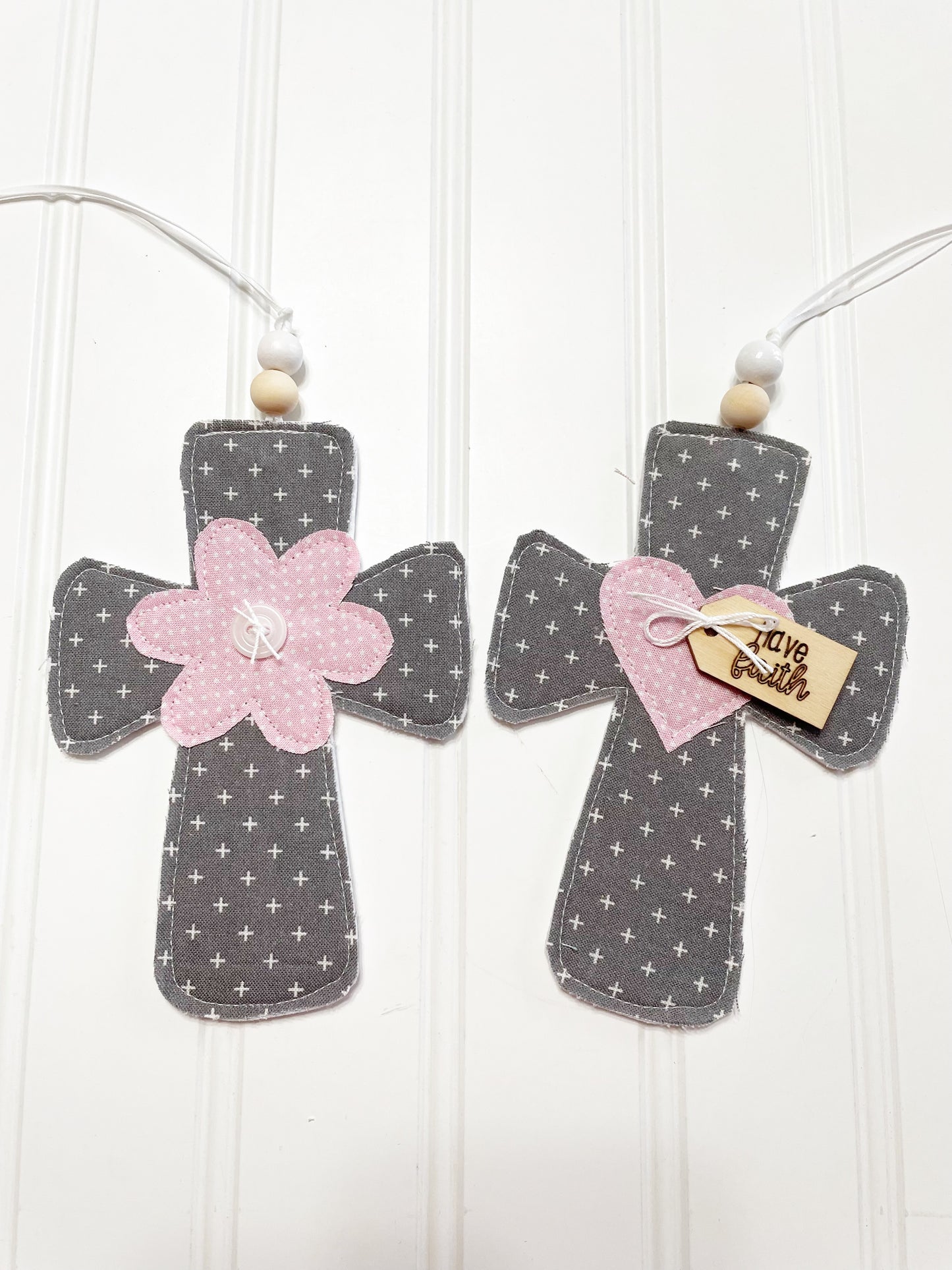 Gray cross with pink accents ornament