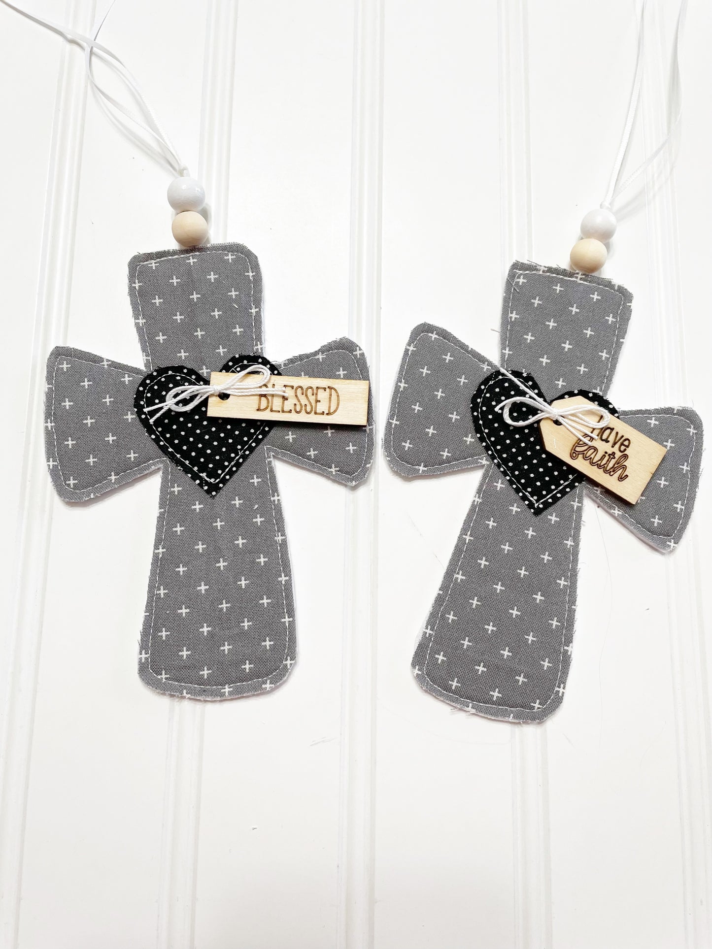 Gray cross with black accents ornament