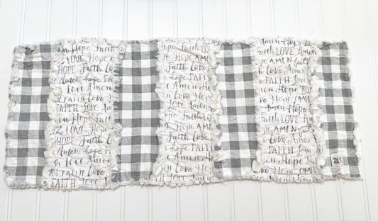 Faith words gray and white 27” angled table runner