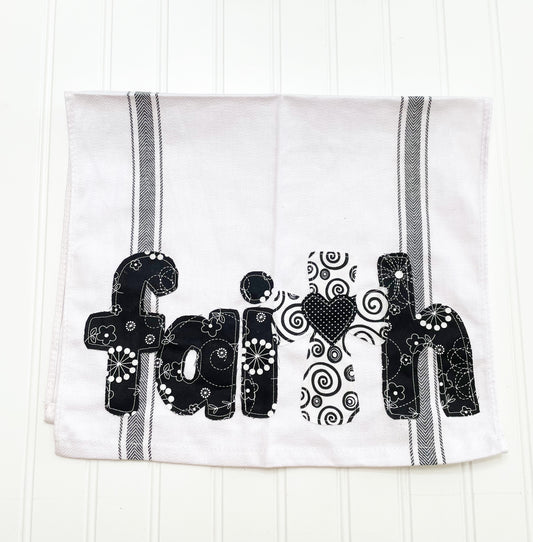 Faith black prints tea towel