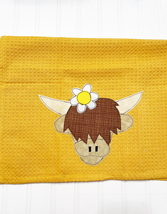 Yellow highland cow tea towel
