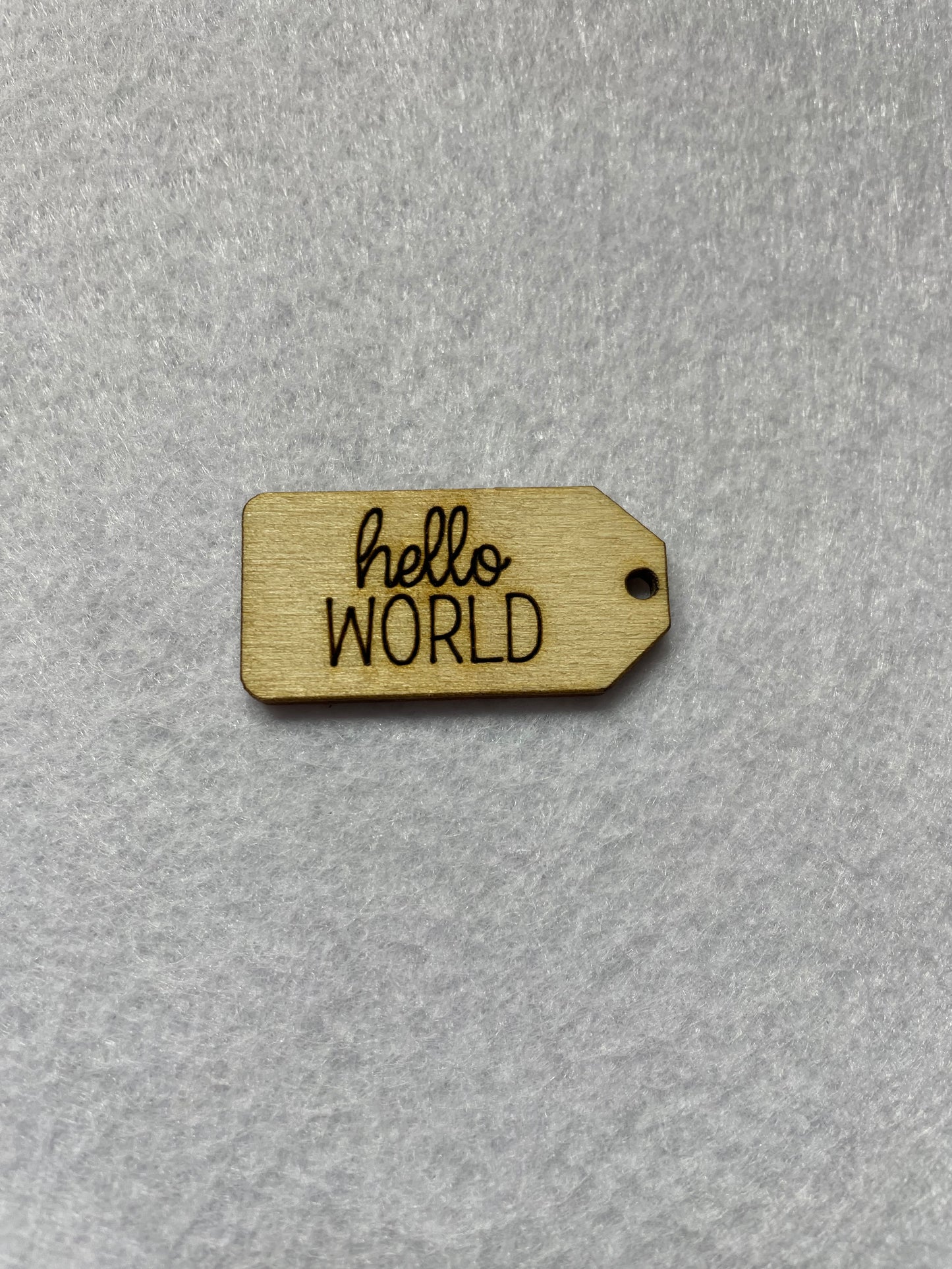 Hello world wooden tag