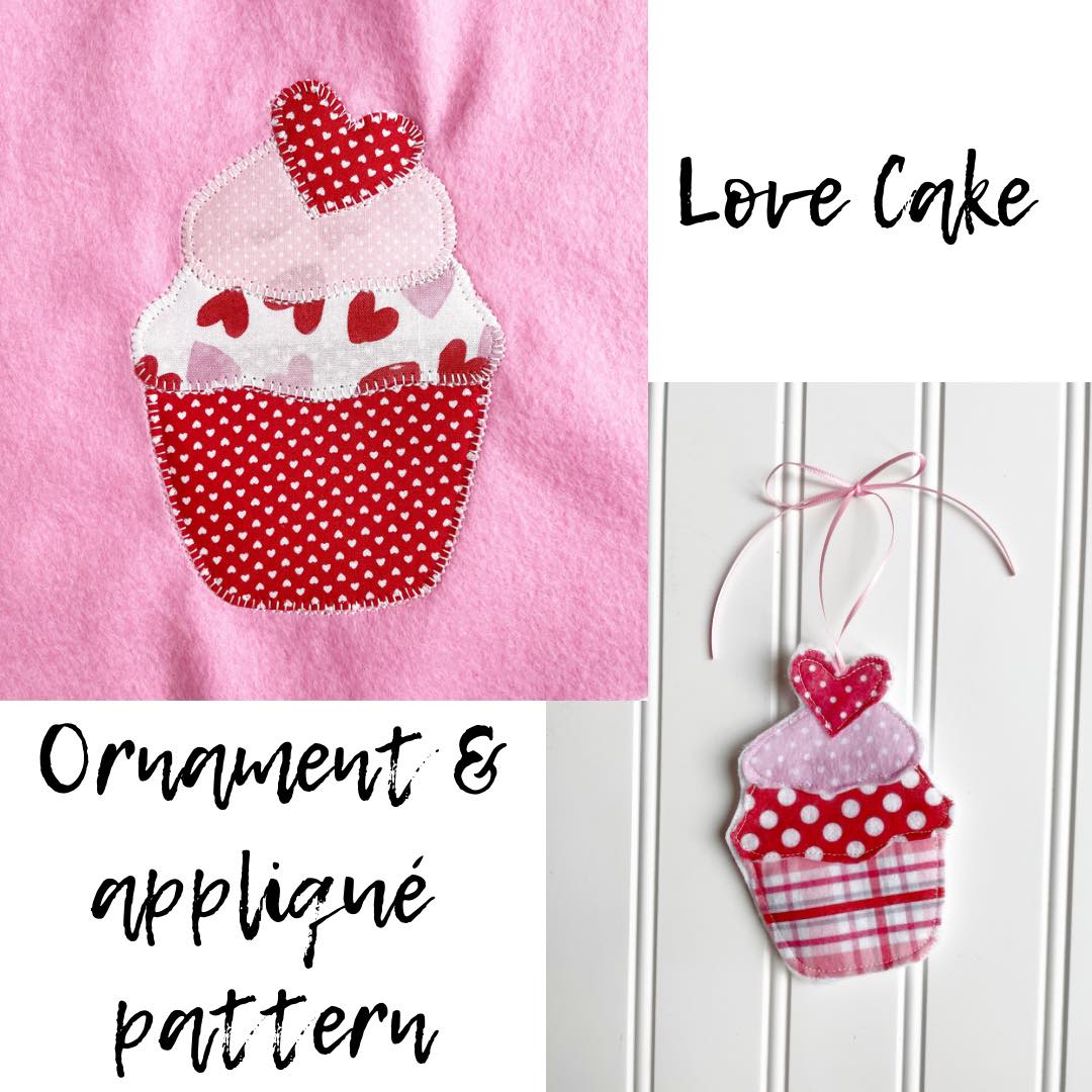 Love cake ornament or applique pattern in 3 sizes