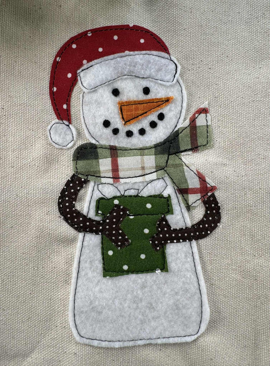 Snowman holding gift applique patterns