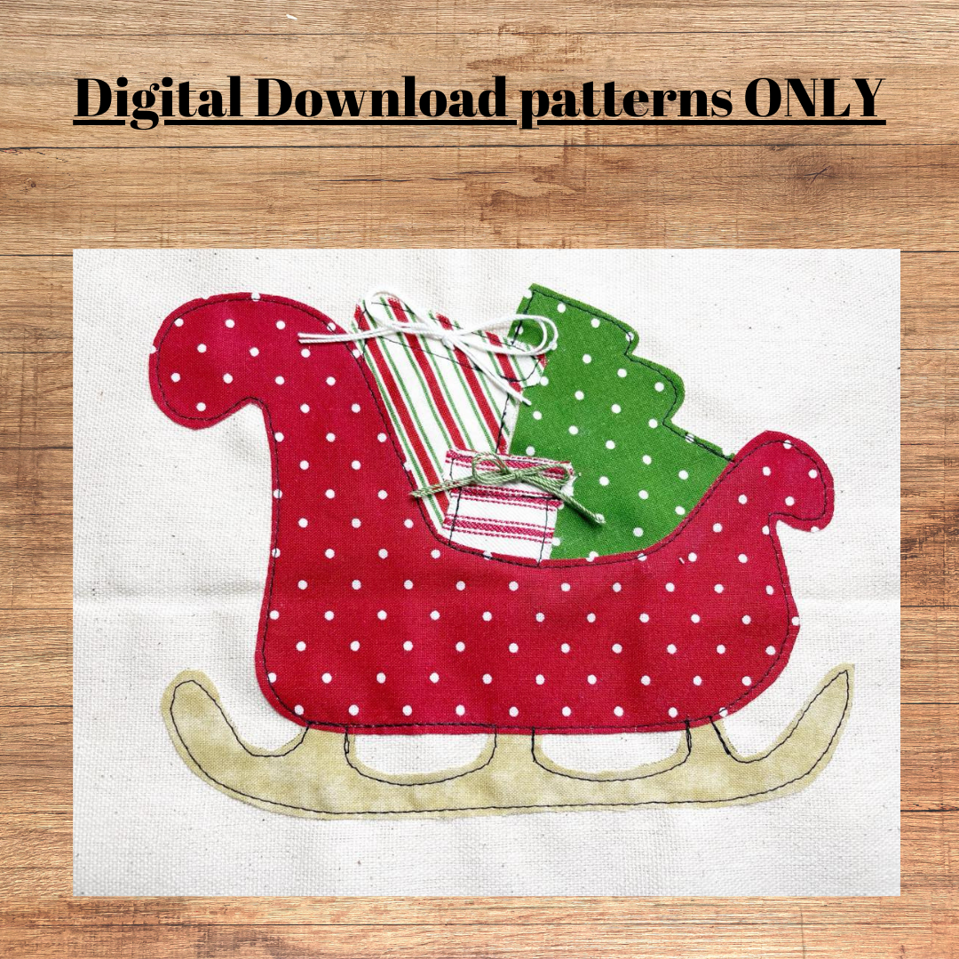 Santa's sleigh in 2 sizes applique pattern