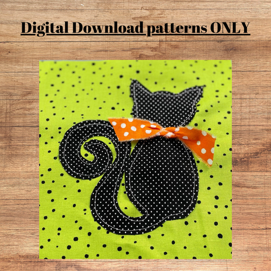 Black cat in 2 styles applique pattern