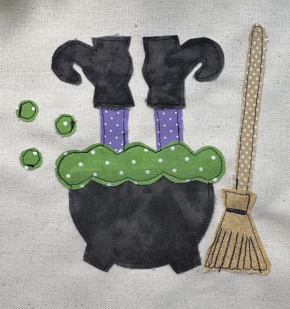 Witch feet, cauldron & broom applique patterns