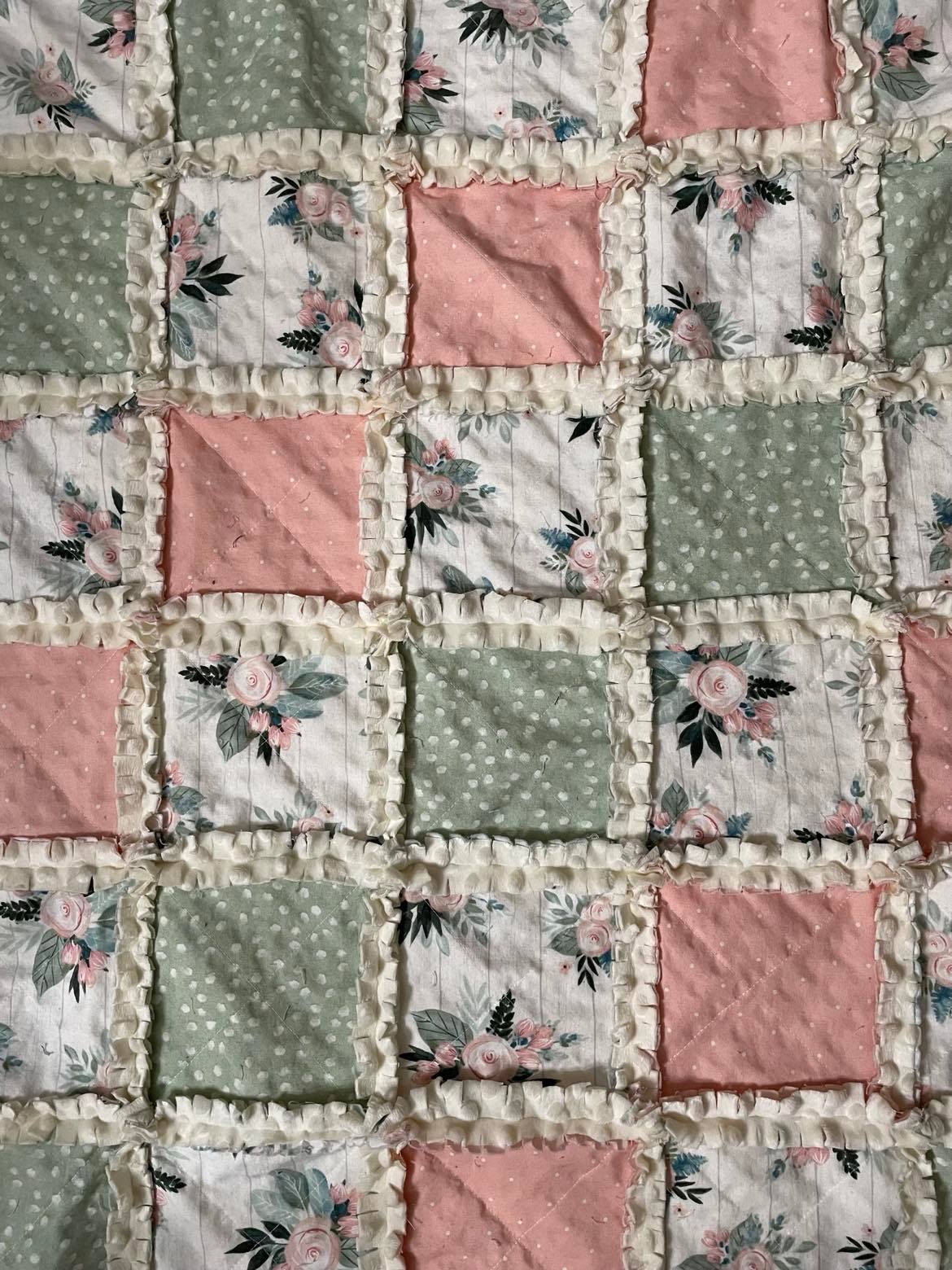 Boho Floral 36" X 54" baby rag quilt with minky backing